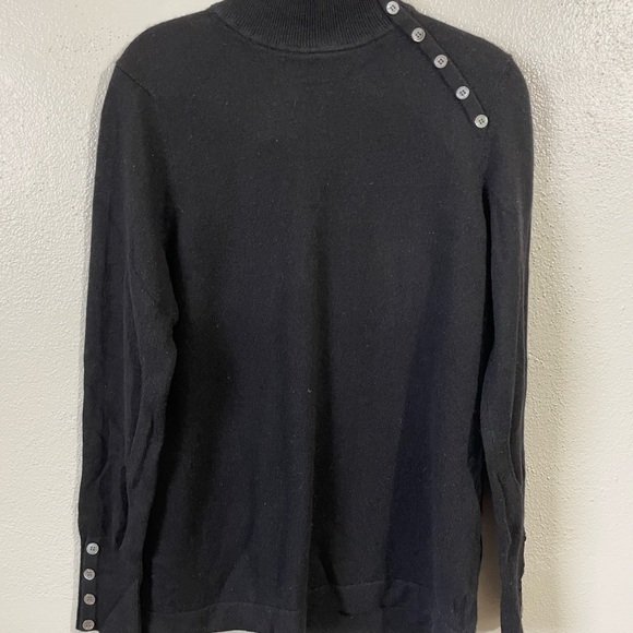Charter Club 2 Ply Cashmere Sweater Button Shoulder Mock Neck Jet Black Size M